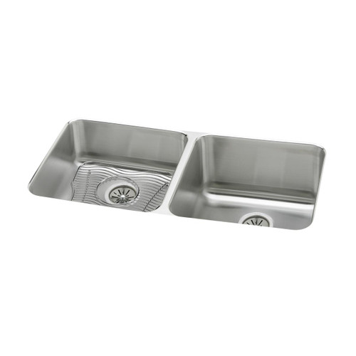 Elkay Lustertone Classic Stainless Steel 30-3/4" x 18-1/2" x 10", Equal Double Bowl Undermount Sink Kit with Left Drain - ELUH311810LDBG