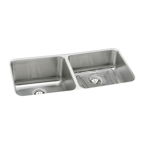 Elkay Lustertone Classic Stainless Steel 30-3/4" x 18-1/2" x 10", Equal Double Bowl Undermount Sink Kit with Right Drain - ELUH311810RDBG