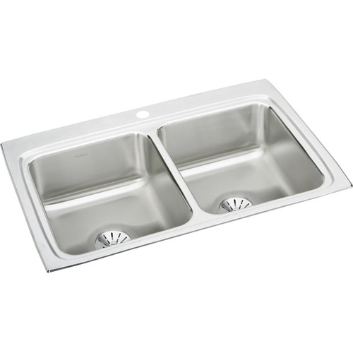 ELKAY  LR3322PD1 Lustertone Classic Stainless Steel 33" x 22" x 8-1/8", 1-Hole Equal Double Bowl Drop-in Sink with Perfect Drain