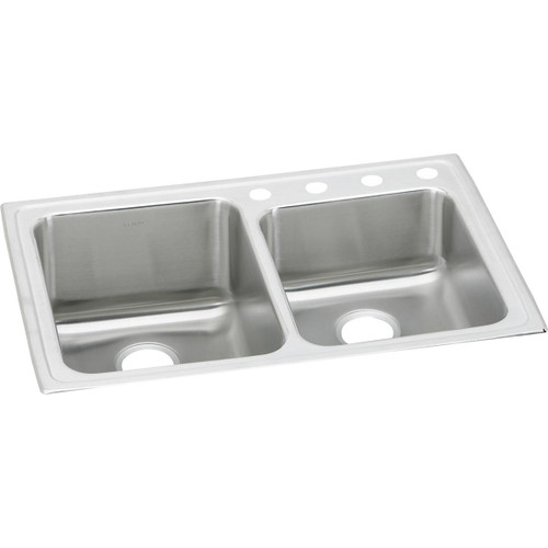 Elkay Lustertone Classic Stainless Steel 33" x 22" x 10", Offset 4-Hole Double Bowl Drop-in Sink - LGR33224