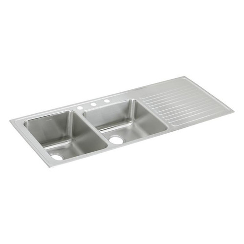 ELKAY ILGR5422L0 Lustertone Classic Stainless Steel 54" x 22" x 10", Offset Double Bowl Drop-in Sink with Drainboard