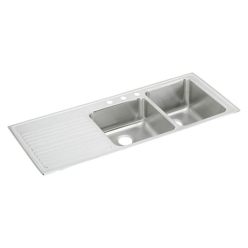 Elkay Lustertone Classic Stainless Steel 54" x 22" x 10", Offset Double Bowl Drop-in Sink with Drainboard - ILGR5422R4