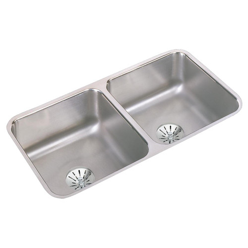 ELKAY ELUH3116PD Lustertone Classic Stainless Steel 31-3/4" x 16-1/2" x 7-1/2", Double Bowl Undermount Sink w/Perfect Drain