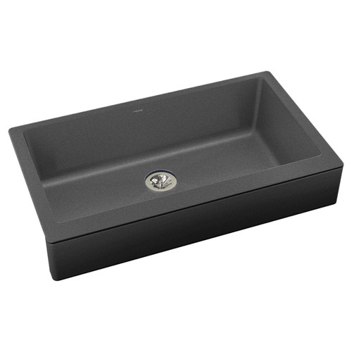 Elkay Quartz Luxe 35-7/8" x 20-15/16" x 9" Single Bowl Farmhouse Sink with Perfect Drain, Charcoal - ELXUFP3620CH0