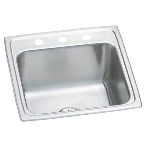 Elkay Lustertone Classic Stainless Steel 19-1/2" x 19" x 10-1/8", 3-Hole Single Bowl Drop-in Laundry Sink w/Perfect Drain - DLR191910PD3