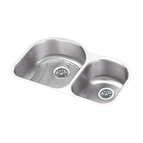ELKAY ELUH311910RDBG Lustertone Classic Stainless Steel 31-1/4" x 20" x 10", Offset 60/40 Double Bowl Undermount Sink Kit