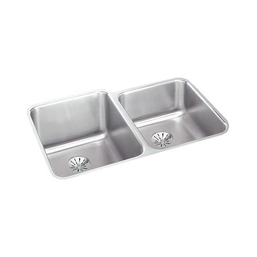 Elkay Lustertone Classic Stainless Steel 31-1/4" x 20-1/2" x 9-7/8", Double Bowl Undermount Sink w/ Perfect Drain - ELUH3120RPD
