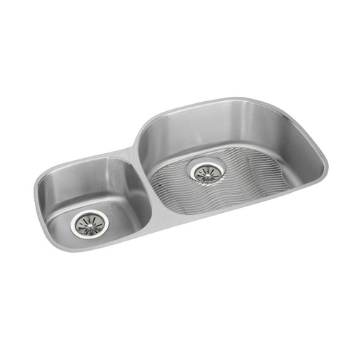 ELKAY  ELUH362110LDBG Lustertone Classic Stainless Steel 36-1/4" x 21-1/8" x 10", 40/60 Double Bowl Undermount Sink Kit