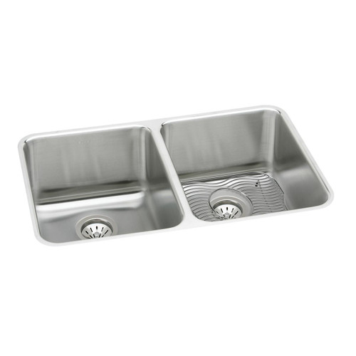 Elkay Lustertone Classic Stainless Steel 35-3/4" x 18-1/2" x 10", Equal Double Bowl Undermount Sink Kit - ELUH361710DBG