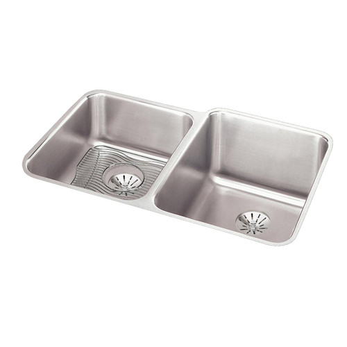 ELKAY  ELUH3120LPDBG Lustertone Classic Stainless Steel, 31-1/4" x 20-1/2" x 9-7/8", Double Bowl Undermount Sink Kit with Left Perfect Drain