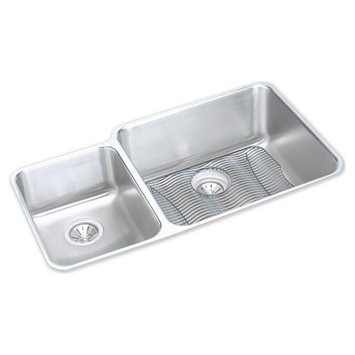 ELKAY  ELUH3520LDBG Lustertone Classic Stainless Steel 35-1/4" x 20-1/2" x 9-7/8", 40/60 Double Bowl Undermount Sink Kit