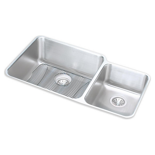 ELKAY  ELUH3520RDBG Lustertone Classic Stainless Steel 35-1/4" x 20-1/2" x 9-7/8", 60/40 Double Bowl Undermount Sink Kit