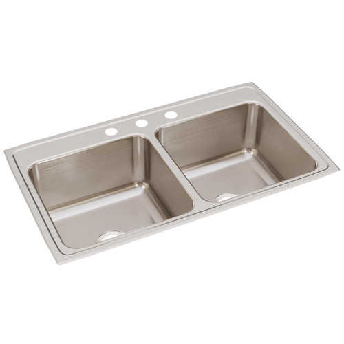 Elkay Lustertone Classic Stainless Steel 37" x 22" x 10-1/8", 3-Hole Equal Double Bowl Drop-in Sink - DLR3722103