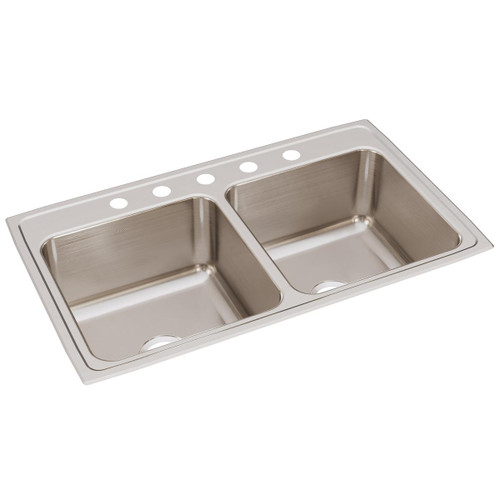 Elkay Lustertone Classic Stainless Steel 37" x 22" x 10-1/8", 5-Hole Equal Double Bowl Drop-in Sink - DLR3722105