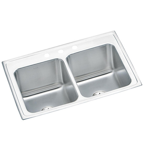 Elkay Lustertone Classic Stainless Steel 33" x 22" x 10-1/8", Equal Double Bowl Drop-in Sink with Perfect Drain - DLR332210PD3