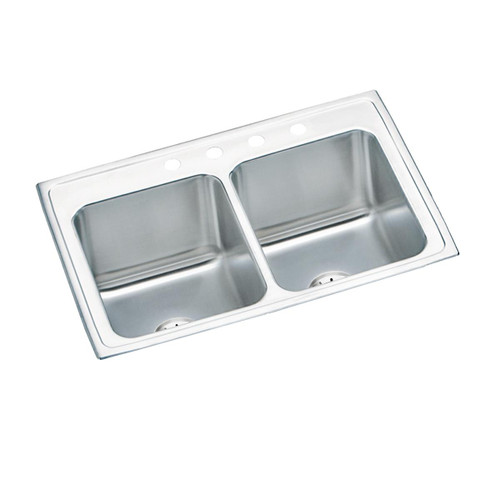 Elkay Lustertone Classic Stainless Steel 33" x 22" x 10-1/8", Equal Double Bowl Drop-in Sink with Perfect Drain - DLR332210PD4