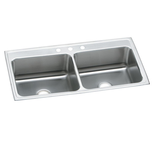Elkay Lustertone Classic Stainless Steel 43" x 22" x 12-1/8", Equal Double Bowl Drop-in Sink - DLR4322123