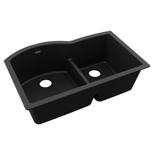 ELKAY  ELGHU3322RBK0 Quartz Classic 33" x 22" x 10", Offset 60/40 Double Bowl Undermount Sink with Aqua Divide, - Black