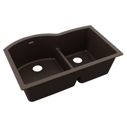 ELKAY ELGHU3322RMC0 Quartz Classic 33" x 22" x 10", Offset 60/40 Double Bowl Undermount Sink with Aqua Divide, Mocha