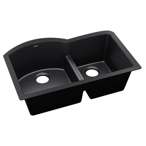 Elkay Quartz Luxe 33" x 22" x 10", Offset 60/40 Double Bowl Undermount Sink with Aqua Divide, Caviar - ELXHU3322RCA0