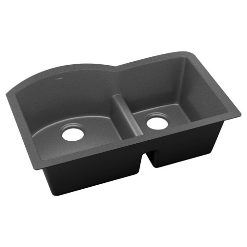 Elkay Quartz Luxe 33" x 22" x 10", Offset 60/40 Double Bowl Undermount Sink with Aqua Divide, Charcoal - ELXHU3322RCH0