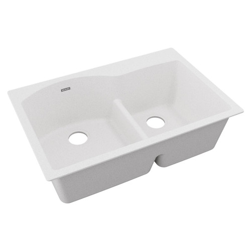 ELKAY  ELGH3322RWH0 Quartz Classic 33" x 22" x 10", Offset 60/40 Double Bowl Drop-in Sink with Aqua Divide, - White