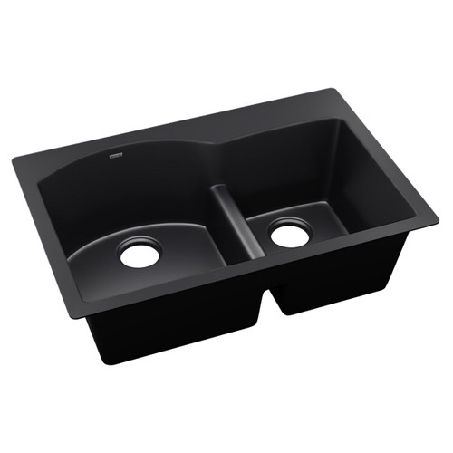 Elkay Quartz Luxe 33" x 22" x 10", Offset 60/40 Double Bowl Drop-in Sink with Aqua Divide, Caviar - ELXH3322RCA0
