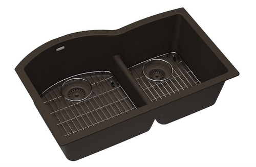 ELKAY  ELGHU3322RMC0C Quartz Classic 33" x 22" x 10", Offset 60/40 Double Bowl Undermount Sink Kit with Aqua Divide, Mocha