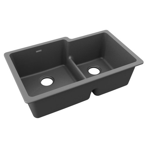 Elkay Quartz Classic 33" x 20-1/2" x 9-1/2", Offset 60/40 Double Bowl Undermount Sink with Aqua Divide, Dusk - Gray - ELGULBO3322GY0