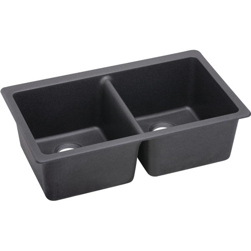 Elkay Quartz Luxe 33" x 18-1/2" x 9-1/2", Equal Double Bowl Undermount Sink, Charcoal - ELXU3322CH0