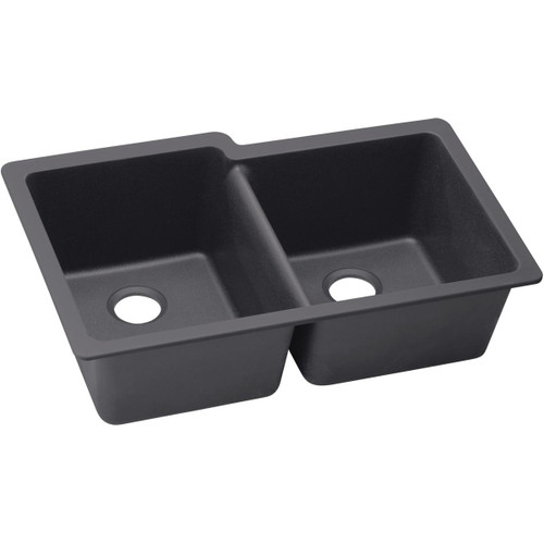 Elkay Quartz Luxe 33" x 20-1/2" x 9-1/2", Offset Double Bowl Undermount Sink, Charcoal - ELXU250RCH0