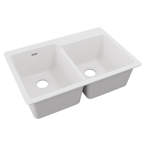 Elkay Quartz Classic 33" x 22" x 9-1/2", Offset Double Bowl Drop-in Sink, White - ELG250RWH0