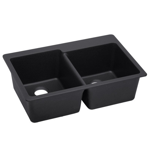 ELKAY ELX250RCA0 Quartz Luxe 33" x 22" x 9-1/2", Offset Double Bowl Drop-in Sink, Caviar