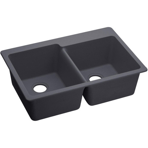 Elkay Quartz Luxe 33" x 22" x 9-1/2", Offset Double Bowl Drop-in Sink, Charcoal - ELX250RCH0