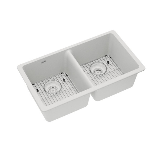 Elkay Quartz Classic 33" x 18-1/2" x 9-1/2", Equal Double Bowl Undermount Sink Kit, White - ELGU3322WH0C