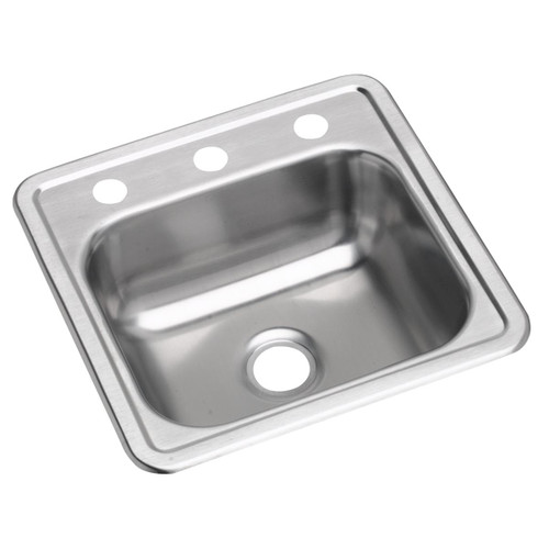 Elkay Dayton Stainless Steel 15" x 15" x 5-3/16", 3-Hole Single Bowl Drop-in Bar Sink with 2" Drain Opening - D115153