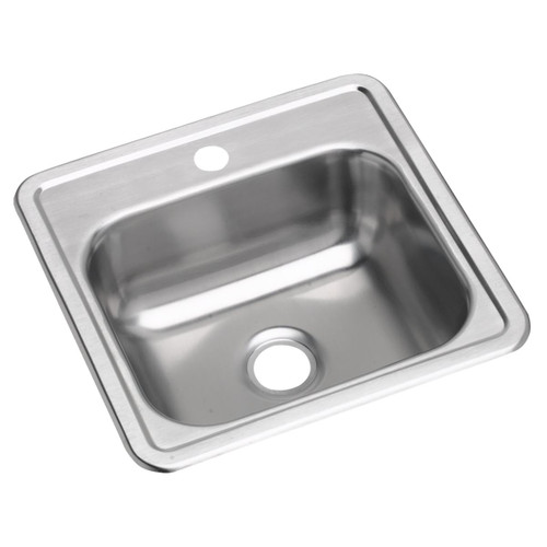 Elkay Dayton Stainless Steel 15" x 15" x 5-3/16", 1-Hole Single Bowl Drop-in Bar Sink with 3-1/2" Drain Opening - D115161