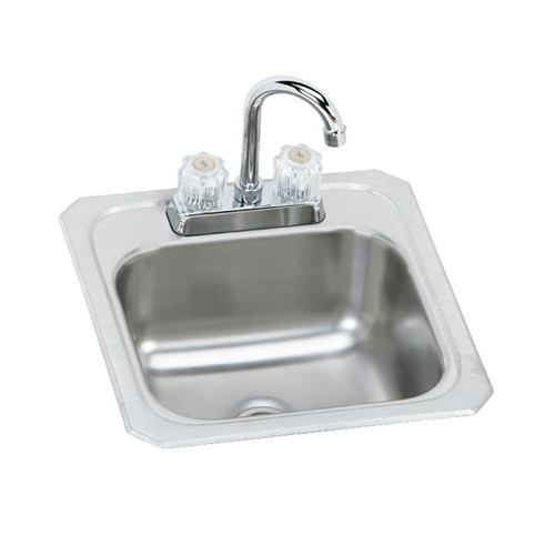 Elkay Celebrity Stainless Steel 15" x 15" x 6-1/8", 2-Hole Single Bowl Drop-in Bar Sink + Faucet Kit - BCRA150C