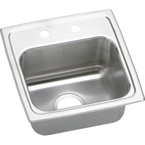 Elkay Lustertone Classic Stainless Steel 15" x 15" x 7-1/8", 2-Hole Single Bowl Drop-in Bar Sink with Quick-clip and 3-1/2" Drain - BLRQ15162
