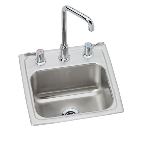 Elkay Lustertone Classic Stainless Steel 15" x 15" x 7-1/8", 3-Hole Single Bowl Drop-in Bar Sink + Faucet Kit - BLH15C