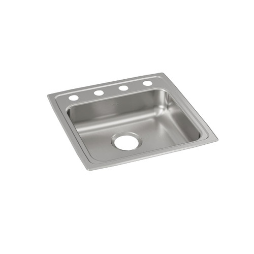 Elkay Lustertone Classic Stainless Steel 19-1/2" x 19" x 5", OS4-Hole Single Bowl Drop-in ADA Sink - LRAD191950OS4