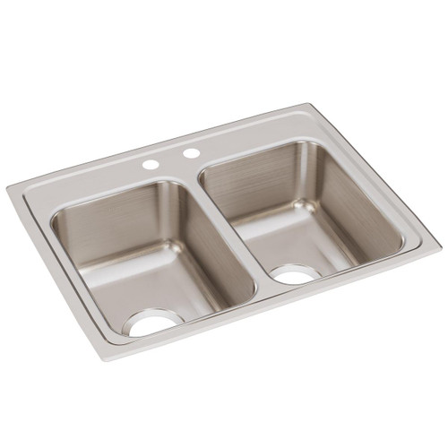 Elkay Lustertone Classic Stainless Steel 25" x 19-1/2" x 7-5/8", 2-Hole Equal Double Bowl Drop-in Sink with Quick-clip - LRQ25192
