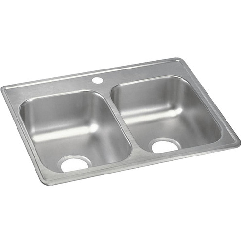 ELKAY D225191 Dayton Stainless Steel 25" x 19" x 6-5/16", 1-Hole Equal Double Bowl Drop-in Sink