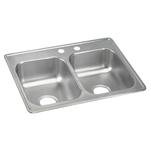 ELKAY D22519MR2 Dayton Stainless Steel 25" x 19" x 6-5/16", MR2-Hole Equal Double Bowl Drop-in Sink