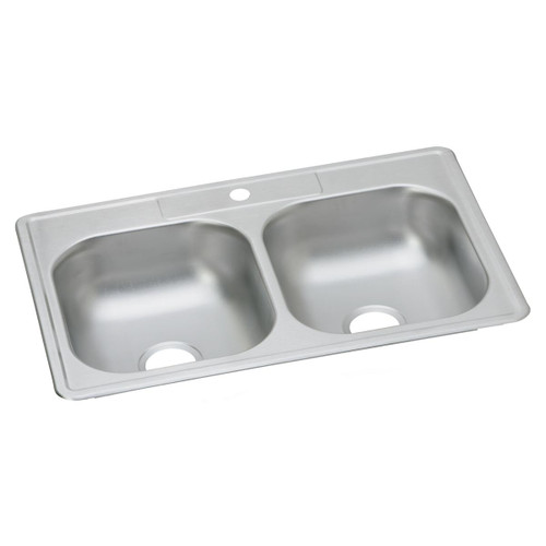 ELKAY  D233221 Dayton Stainless Steel 33" x 22" x 6-9/16", 1-Hole Equal Double Bowl Drop-in Sink
