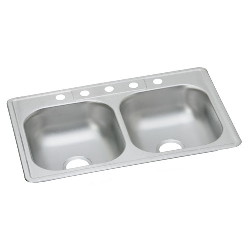 Elkay Dayton Stainless Steel 33" x 22" x 6-9/16", 5-Hole Equal Double Bowl Drop-in Sink - D233225
