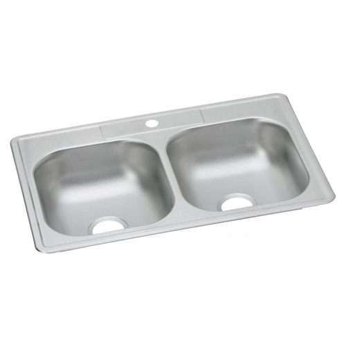 Elkay Dayton Stainless Steel 33" x 21-1/4" x 6-9/16", 1-Hole Equal Double Bowl Drop-in Sink - D233211