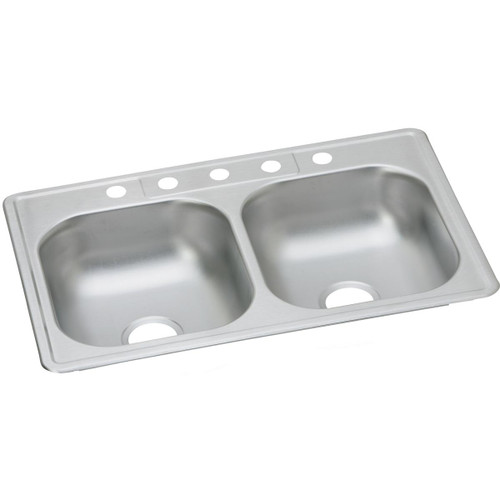 ELKAY  D233215 Dayton Stainless Steel 33" x 21-1/4" x 6-9/16", 5-Hole Equal Double Bowl Drop-in Sink