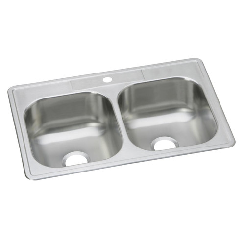 ELKAY  DSE233221 Dayton Stainless Steel 33" x 22" x 8-1/16", 1-Hole Equal Double Bowl Drop-in Sink