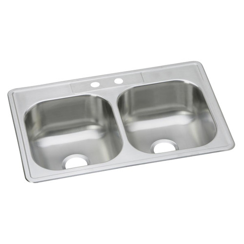 ELKAY  DSE233222 Dayton Stainless Steel 33" x 22" x 8-1/16", 2-Hole Equal Double Bowl Drop-in Sink